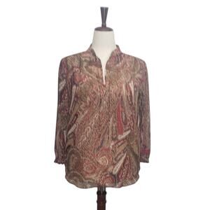 Chaps Paisley Long Sleeve Sheer Blouse Womens Large Boho Casual Officecore